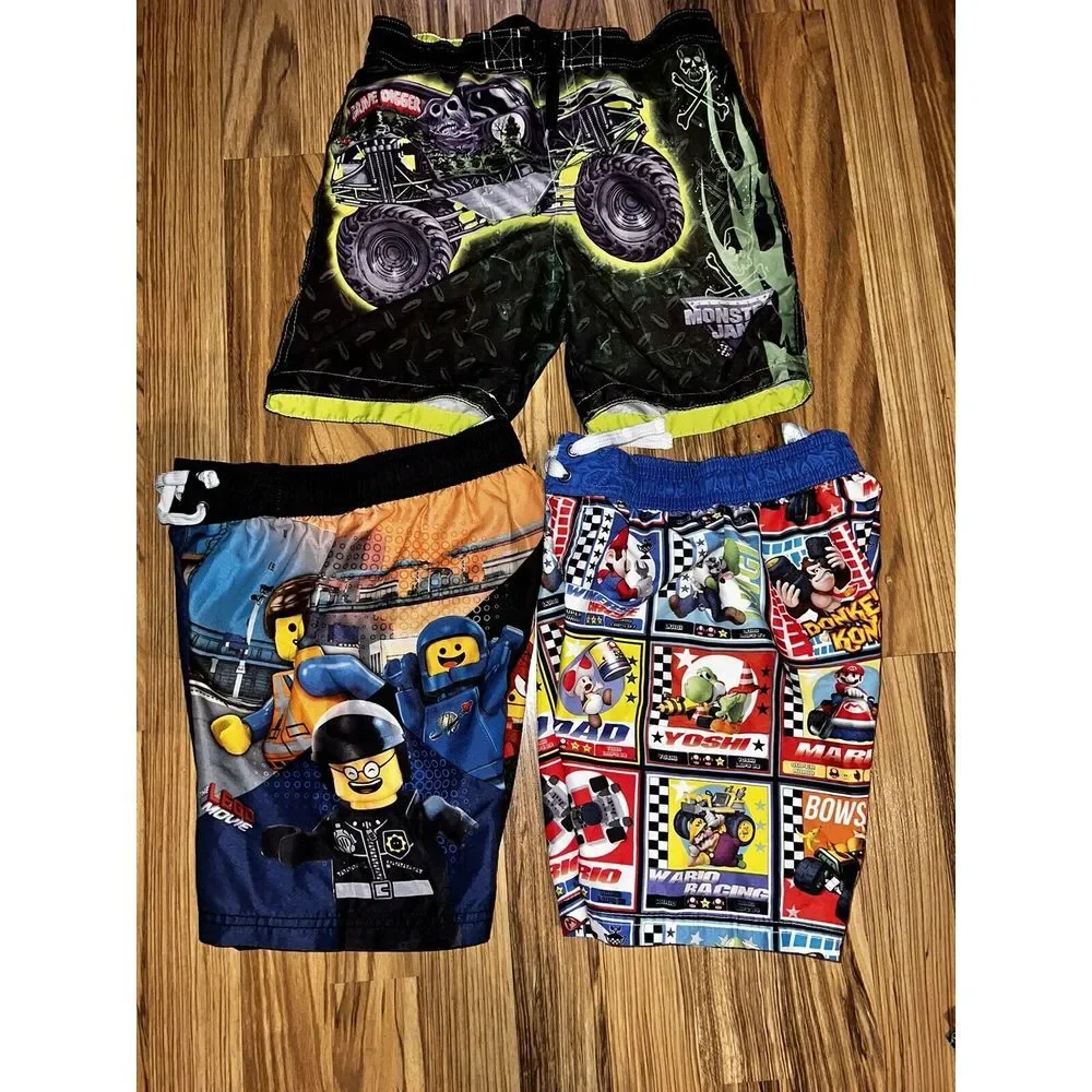 Monster‎ Jam Lego Mario Kart Grave Digger Boys Swim Trunks Size 4/5